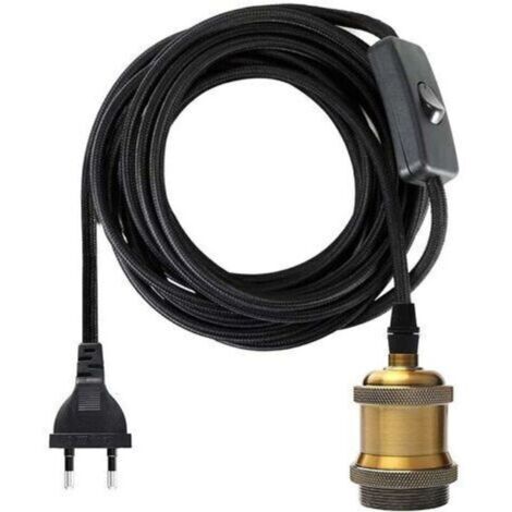 Douille E27 avec Interrupteur, Fil électrique en Tissu de Câble de 1.2 mètres pour Douille Ampoule/ Edison retro suspension Luminair/ Lampe Créative, Adaptateur de Lampe Vintage Laiton