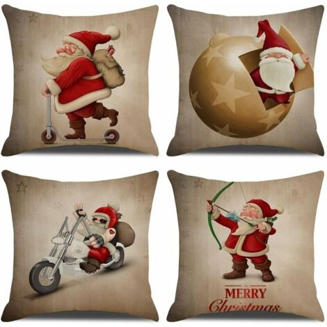Housse de Coussin Noel 45x45cm, Lot de 4 Noël Décoratif Canapé en Coton et Lin Noël pour Canapé Lit Chambre Chaise Jardin-Style Vintage Noël