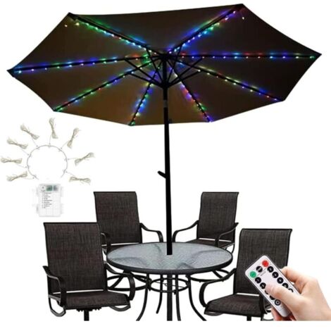 Etanche 104LED Lampes pour Parasol de patio à piles Avec Télécommande 8 Modes Lumières pour Extérieure Parasol Jardin (Multicolore) (1/5)
