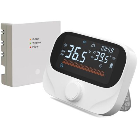 Thermostat intelligent pour chauffage de chaudière domestique RF433 WiFi AC 980 pieds Distance sans fil APP et commande vocale Écran tactile numérique LED programmable avec rapport météo Bouton