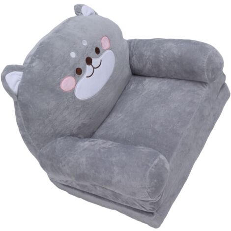 Canapé pour enfants, Style chien gris, pliable, poignée large, doux et respirant, chaise pour tout-petits, lecture, sommeil relaxant, 2 couches (1/5)