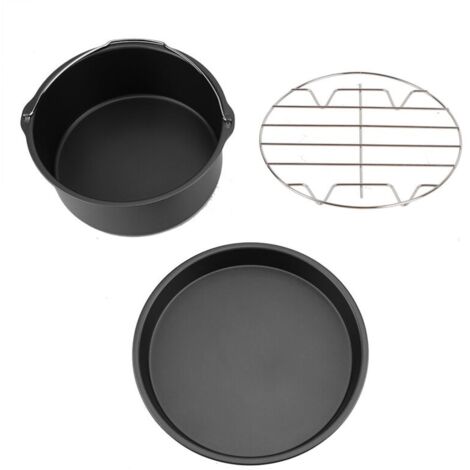 Ensemble d'accessoires pour friteuse à Air multifonction 8 pouces 3 en 1, étagère à pain, baril à gâteaux, poêle à Pizza (noir)