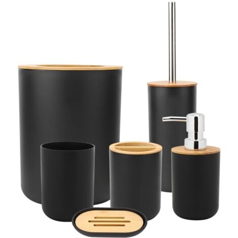 Lot de 6 boîtes à savon pour salle de bain, porte-brosse à dents, gobelet de rinçage, bouteille de lotion, accessoires, noir (1/5)