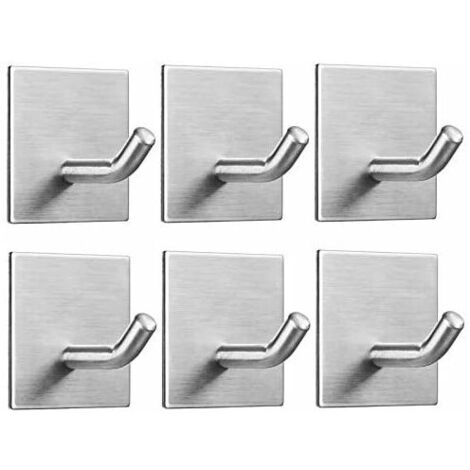 6 Pièces Crochet Adhésif Mural, Porte Serviette auto-adhésif 3M en Acier Inox Imperméable Antirouille sans Perçage, Accroche Serviette Torchon pour Salon, Salle de Bains, Cuisine, Bureau Argent