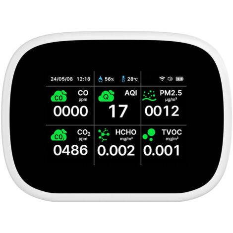 Moniteur de qualité de l'air WiFi 11 en 1, humidité intérieure AQI/CO/CO₂/TVOC/HCHO/PM2.5/PM1.0/PM10/température/humidité/testeur de temps, compteurs de bureau pour maison, bureau, hôtel, resta