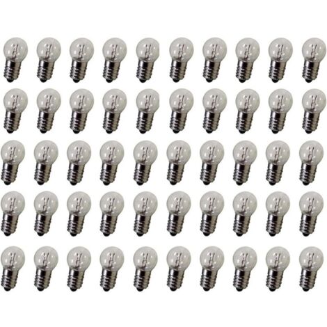 Lot de 50 ampoules E10 2,5V 0,3A – Lumière blanche chaude – Culot à vis – Pour équipements d'inspection et lampes de poche