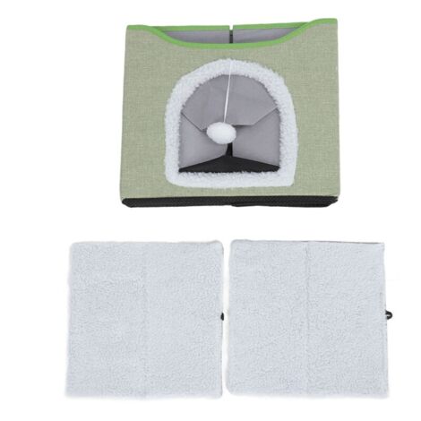Maison pliable pour chat, 2 couches, lit de grotte multifonctionnel pour chaton, grattoir doux pour l'intérieur, vert clair (1/5)