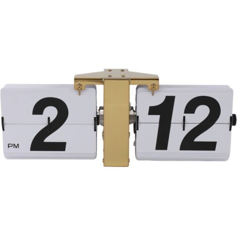 Horloge mécanique à bascule automatique, alimentée par batterie, rétro numérique, pour bureau, suspension murale, support doré 12H et blanc