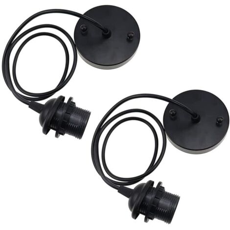 Douille de lampe E27 en métal noir – Support de suspension rétro avec câble réglable 90cm – Pour ampoules LED et halogènes