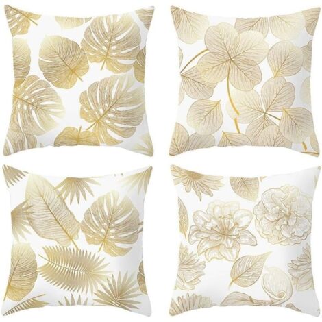 Taie d'oreiller 45x 45cm, Housse de Coussin Canapé Moderne Magnifiques Housses Coussins de Voiture Canapé Maison Décor Protecteurs (Feuilles Dorées02, Velours) (1/5)