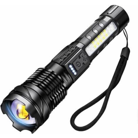 Lampe torche LED ultra puissante 20000 lumens – Portée 500m – USB-C rechargeable – 7 modes d'éclairage – Clip pour camping et urgences