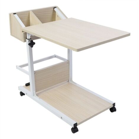 Bureau d'ordinateur Portable multifonctionnel amovible avec roulettes, tiroir, lit, canapé, livres, collation, blanc (1/5)