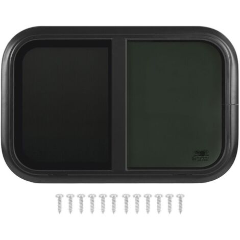 Fenêtres coulissantes arrondies 700 x 300 mm, cadre en alliage d'aluminium noir résistant aux UV, avec moustiquaire amovible, pour caravanes, camping-cars et remorques (épaisseur de paroi : 33 (1/5)