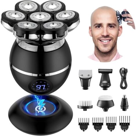 Rasoir Tete Chauve Homme, 7D Rasoir Électrique Homme- 6 en 1 Tondeuse Crane Chauve- Humide