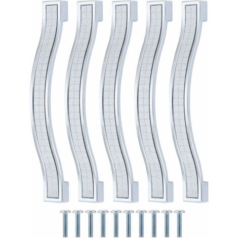 Lot de 5 poignées de tiroir en alliage strass cristal pour commode armoire de cuisine placard, Silver, 128MM-5PCS