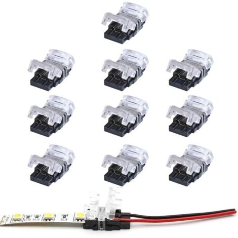 Connecteur bande led 2 broches,Lot de 10 Connecteurs de Ruban LED à 2 Broches pour Bande LED SMD 5050/3528 Couleur Unique Imperméable et Non-Imperméable de 10mm