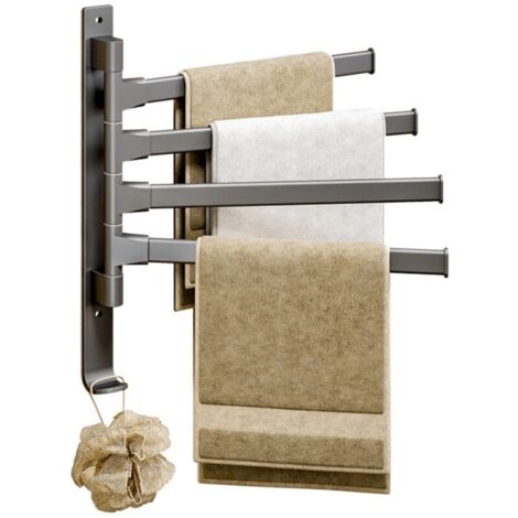 Porte-serviettes pivotant à 4 bras, espace épais en aluminium, rotatif à 180 degrés, porte-serviettes de salle de bain pour maison et htel (1/5)