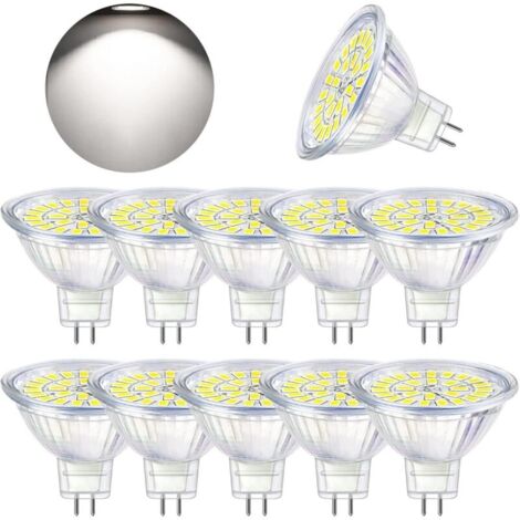 Ampoule LED GU5.3 Blanc Froid 6000K, MR16 LED AC DC12V 3W Equivalent à 30W Halogène, Ampoules LED Spot Non Dimmable, Lot de 10 [Classe énergétique F]