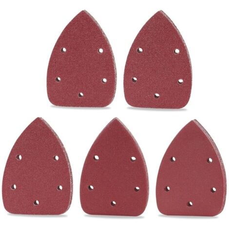 50PCS Papier Poncage pour Ponceuse Triangulaire, 140x90 mm 5 Trous Papier a Poncer Triangles Abrasifs, Grain 40/60/80/120/240 (1/5)