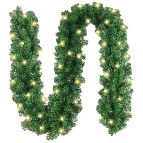 Décorations de Guirlande de Noël Lumineuses, Feuille de PVC Réaliste, Intérieur Extérieur, 2,7 Mètres, Plastique pour Escaliers, Cheminées, Fenêtres, Vert (2.7m)