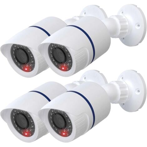 Caméra dôme factice factice simulée de sécurité CCTV intérieur extérieur avec une lumière LED, autocollant d'avertissement d'alerte de sécurité, 4 paquets, blanc