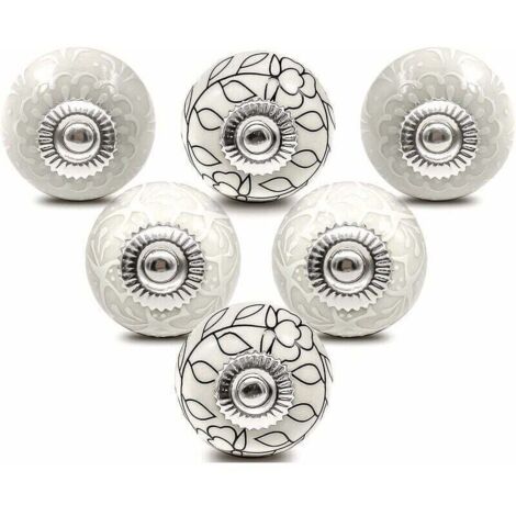 Bouton de meuble céramique blanc 40mm – Lot de 6 – Pour commodes et armoires – Installation simple avec écrous et boulons