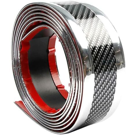Autocollant de Seuil de Porte de Voiture Fibre de Carbone Argent 7cmx3m Protecteur d'autocollant Auto-adhésif Bande de Protection Pare-Chocs