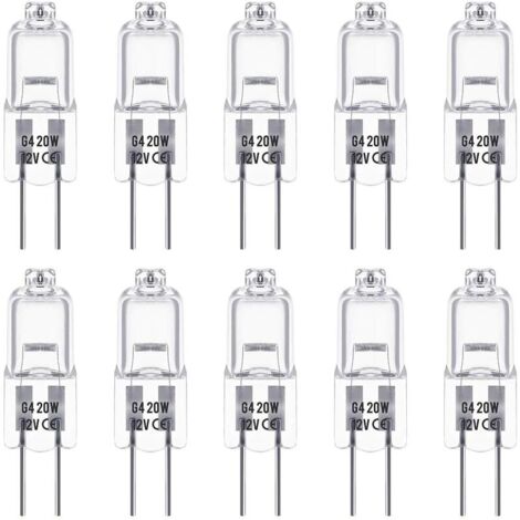 Ampoules Halogènes G4, Lampe de Base à Broche Halogène 12V 20W, Blanc Chaud 3000K, 350LM, Gradable, Lampe Halogène Basse Tension G4, Lampe à Capsule Transparente, Paquet de 10