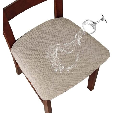 Housse de Chaise 2/4 Pièces Housse de Coussin de Chaise Housse de siège de Chaise imperméable Démontable Housse Assise Chaise Elastique Jacquard Lavables pour Salle à Mange (Sable, 4)