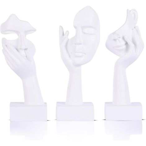Lot de 3 Petites Statues de penseur – Figurines Blanches abstraites pour décoration d'intérieur, Appartement, bibliothèque