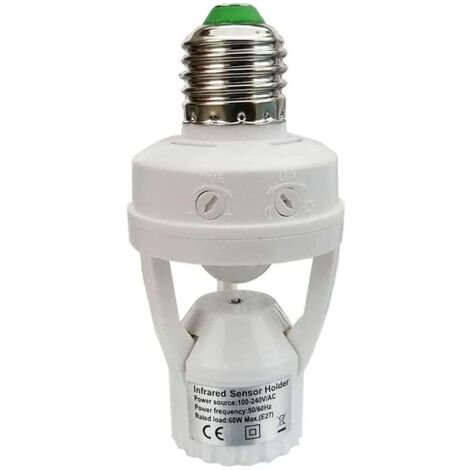 Douille avec détecteur de mouvement PIR Ampoules avec culot E27 pour une utilisation en intérieur avec réglage du temps et de la lumière