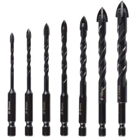 AIDUCHO 7pcs Forets À Béton, Mèches Noir Avec 4 Taillants Dur, Outil De Forage De Trou Multifonction Pour Pierre Carrelage Mur De Brique Verre Bois Maçonnerie Céramique Granit (3/4/5/6/8/10/12 Mm)