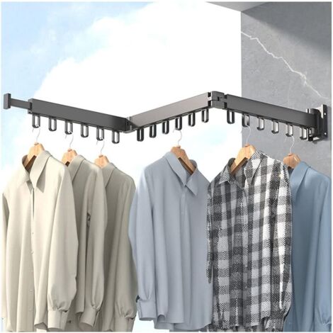 Coavas – Étendoir à linge mural rétractable – Aluminium spatial – Rotatif à 360° – Capacité 18 cintres – Pliable pour balcons et buanderies