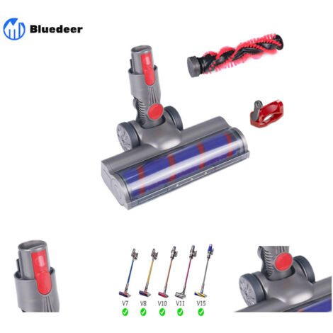 Bluedeer – Brosse turbo pour aspirateur Dyson V7 V8 V10 V11 V15 – Rouleau souple avec éclairage LED – Nettoyage moquettes et parquets