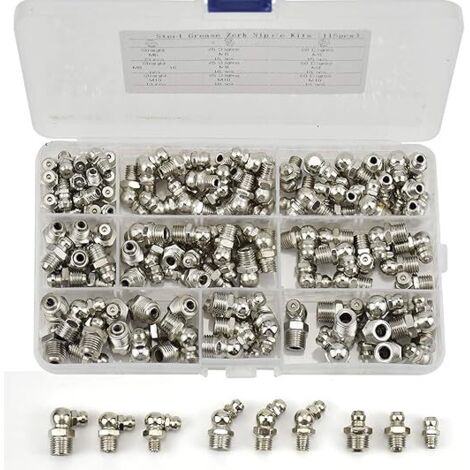 L&H-Cfcahl – Assortiment de 115 graisseurs M6 M8 M10 – Raccords filetés en fer nickelé droit et coudé 45°/90° – Pour équipement mécanique
