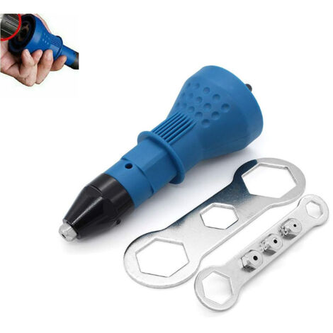 SJLERST Pince à riveter électrique pour perceuse sans fil électrique riveteuse riveteuse adaptateur pistolet à riveter sans fil kit d'outils de rivetage adaptateur de perceuse accessoire,blue (1/5)