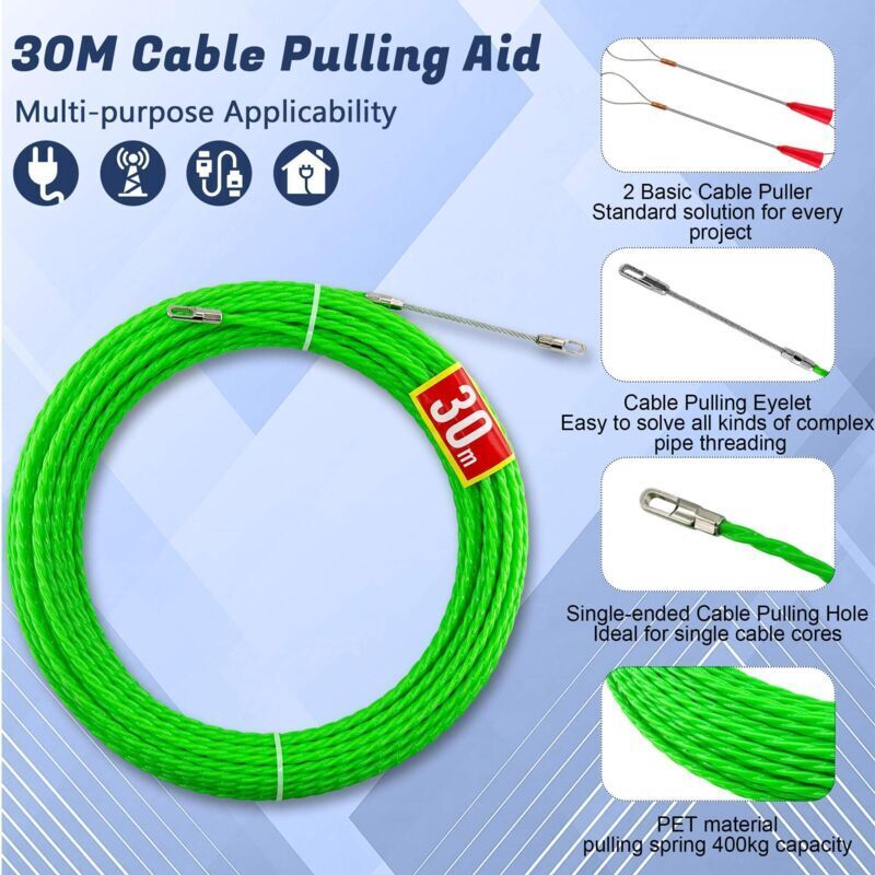 Foreverup Tire-Fils Électrique 30M Avec Têtes Flexibles - Enfileur Câble Diamètre 6mm Idéal Électricien