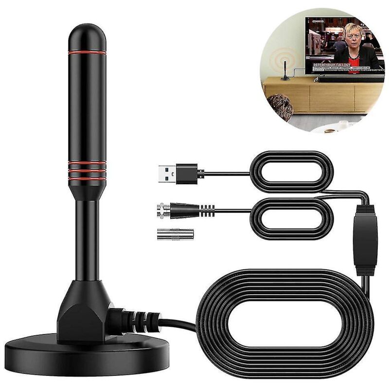 Antenne TV Intérieure TNT HD 2024 Avec Amplificateur - Réception 400km 360° Base Magnétique