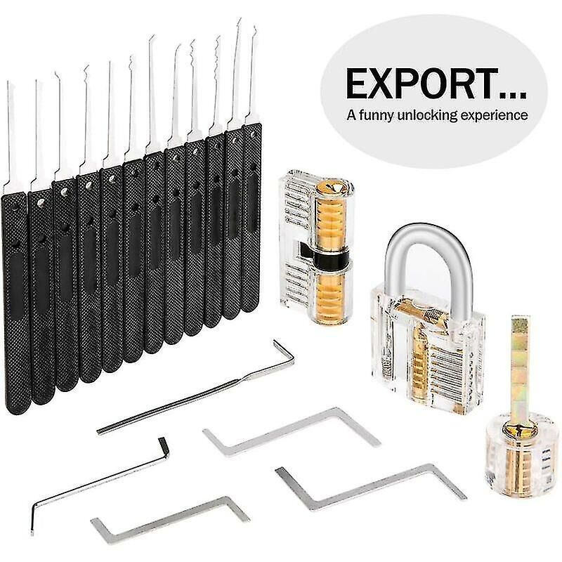 Kit De Crochetage 30 Pieces 3 Cadenas D'Entrainement Transparents + Lot De Crochetage Carte De