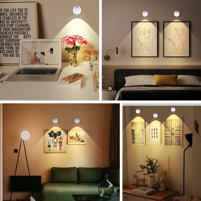 Lot De 2 Spots LED à Piles Avec Télécommande - Éclairage Intérieur Rotatif Pour Tableaux Et Murs