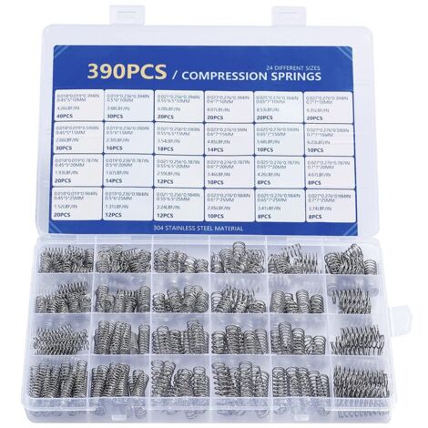 Kit de ressorts de compression 390 pièces – Acier inoxydable 304 – 24 tailles différentes – Boîte de rangement avec étiquettes (1/5)