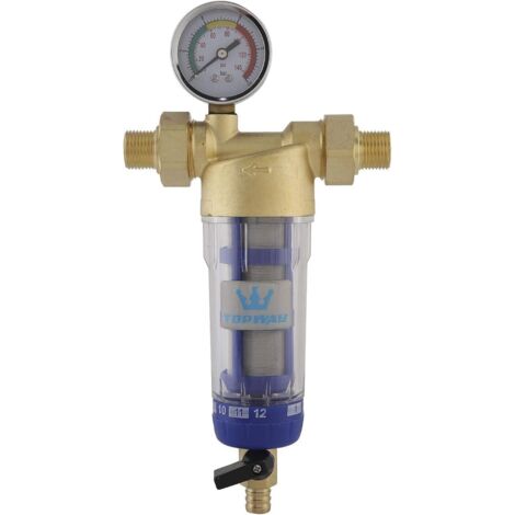 Préfiltre à eau Lavable et réutilisable Filtre à eau pour sédiments Robinet Purificateur d'eau Préfiltre à osmose Acier inoxydable 60 microns, avec manomètre