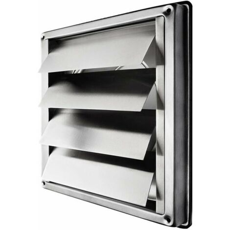 Grille d'aération inox 150mm, grille de refoulement à lamelles mobiles, capot à fermeture automatique, grille de protection contre les intempéries/carré 184x184mm/ventilation inox (1/5)