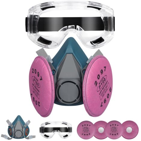 Masque respiratoire demi-visage réutilisable avec 4 filtres 2097 et lunettes de protection, pour la peinture, la poussière, le travail du bois et les gaz de vapeur organiques (1/5)