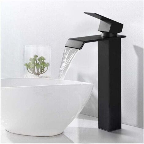 Alovez – Mitigeur de lavabo noir haut de gamme – Acier inoxydable – Hauteur 290 mm – Économie d'eau jusqu'à 30% – Installation facile avec tuyaux standards (1/4)