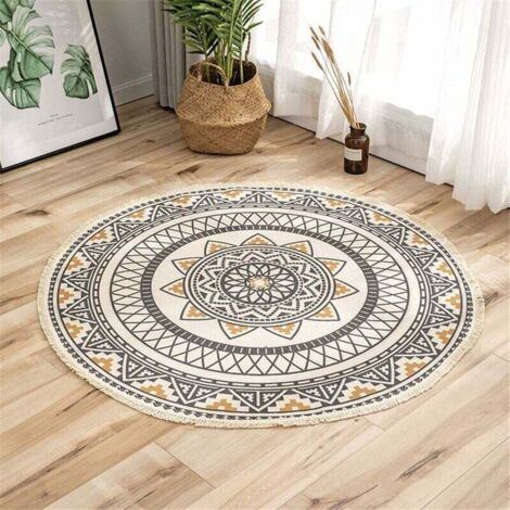 Tapis rond en coton 90 cm – Style bohème – Tissé à la main – Lavable en machine à 30°C – Convient pour salon, chambre, pique-nique – Guazhunifr (1/4)