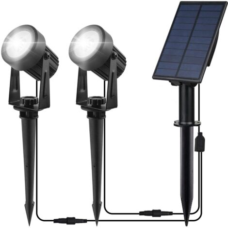Spot Solaire Exterieur, Blanc Lampe Solaire Exterieur Jardin IP65 Decorative Lampe Solaire Exterieur Puissante Lampe Solaire Jardin pour Arrarbres, Jardin, Chemins, Pelouses(2 Lumières) [Classe énergé (1/5)
