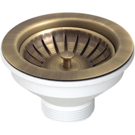Roleader – Bonde de lavabo en acier 114mm – Sans trop plein – Laiton antique – Hauteur 54mm – Évacuation 1 1/2" pour usage professionnel (1/3)