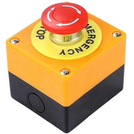 Bouton-poussoir d'arrêt d'urgence à champignon rouge, avec 1 contact normalement ouvert (NO) et 1 contact normalement fermé (NC), pouvant supporter jusqu'à 10A à 660V. (1/5)