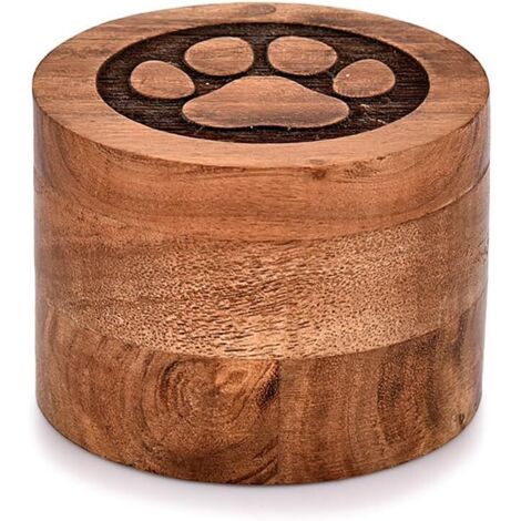 Urne funéraire décorative en bois d'acacia pour cendres de chiens, chats (8,9 x 8,9 x 6,3 cm) (1/3)